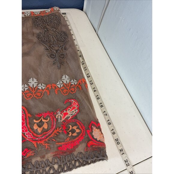 Anthropologie Yoana Baraschi Coffee Orange White Embroidered Skirt Size 10P - Picture 5 of 10